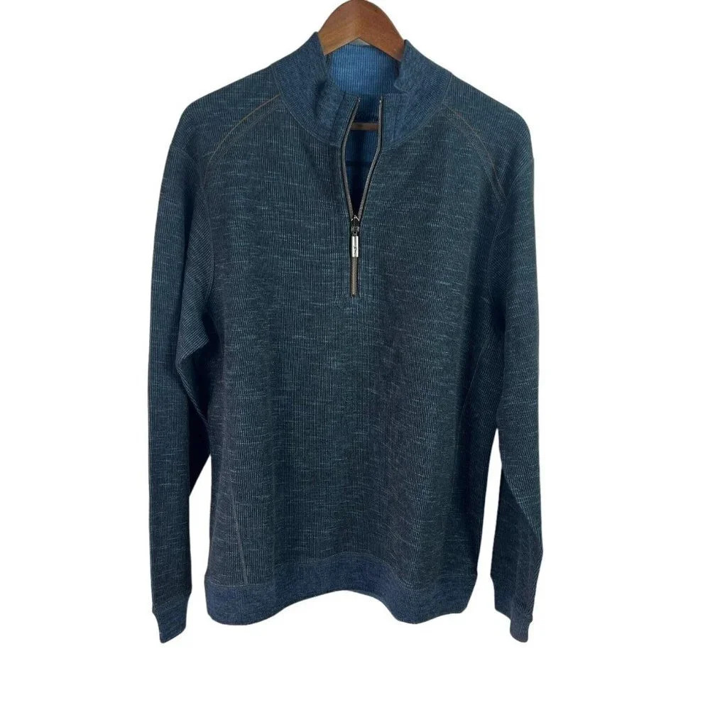 Tommy Bahama Sweater Mens XL Blue Long Sleeve 1/4 Zip Outdoor Casual Logo
